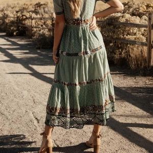 Spanish Embroidered Maxi dress in Sage